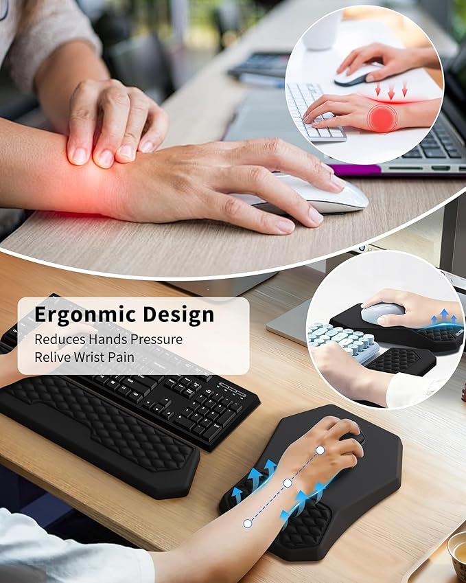 Ergonomic Mouse Pad Wrist Rest Support, Massage Design Surface for Carpal Tunnel, Memory Foam, Non-Slip PU Base for Computer Desk, Black