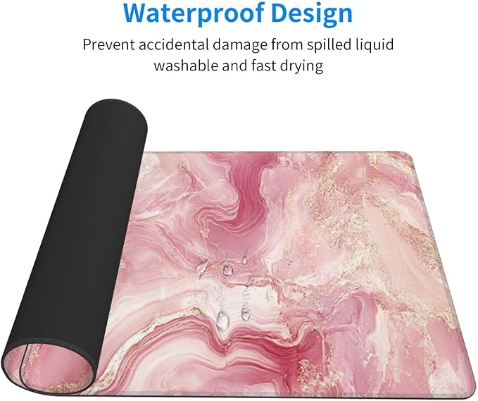 AQQA Pink Marble Desk Pad,Office Desk Mat 31.5" x 15.7"Large Gaming Mouse Pad,Textured Washable Desktop Protection Mouse Mat with Non-Slip Rubber Base,Rose Gold