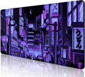 Dark Purple Japanese Anime Desk Mat, Retro Vaporwave Large Gaming Mouse Pad for Laptop Computer, Neon Tokyo Street Pixel Art Full Desk Mouse Pad, XXL Skyline City Mousepad- 35.4 x 15.7 Inch