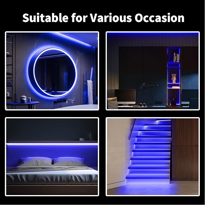 Blue Neon Rope Light, 5M Cuttable LED Strip Lights with Power Plug, 12V Waterproof Flexible Dimmable Lights Kit for Bedroom TV Backlight Gaming Room Monitor Kitchen Cabinet Bar Wall Stage Stairs Decor
