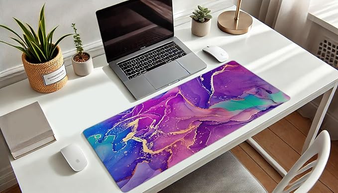 French KOKO Large Mouse Pad Desk Mat Protector Keyboard Pad Desktop Office School Essentials Decor Big Extended Laptop Computer Accessories Pretty Mousepad Women Girls Marble Purple XL 36" x 16.5"