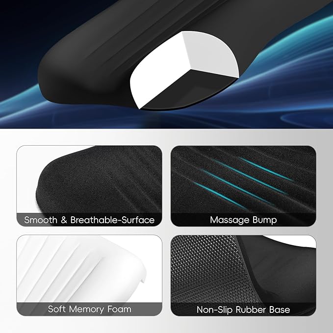 Ospelelf Mouse Pad with Wrist Rest Set Foam L-Shaped Desk Elbow Pad Ergonomic Desk Edge Cushion Anti-Slip Rubber Bottom Office Women Desk Accessories for Computer, Laptop and Gaming, Black