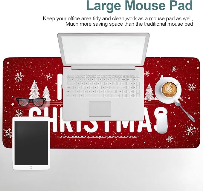 Merry Christmas Extended Gaming Mouse Pad 35.4x15.7Inch Large Desk Mat Anti-Slip Rubber Base & Durable Stitched Edges for Gamers Smooth Mouse Writing Surface for Desk Office/Home