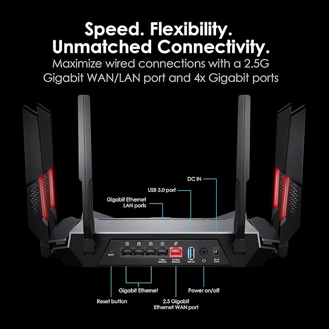 MSI Radix AXE6600 WiFi 6E Tri-Band Gaming Router, AI QoS, RGB, 1.8GHz Quad-Core Processor, MU-MIMO, Tri Band Gigabit Wireless, 8-Stream, High Speed Long Range Gaming Router