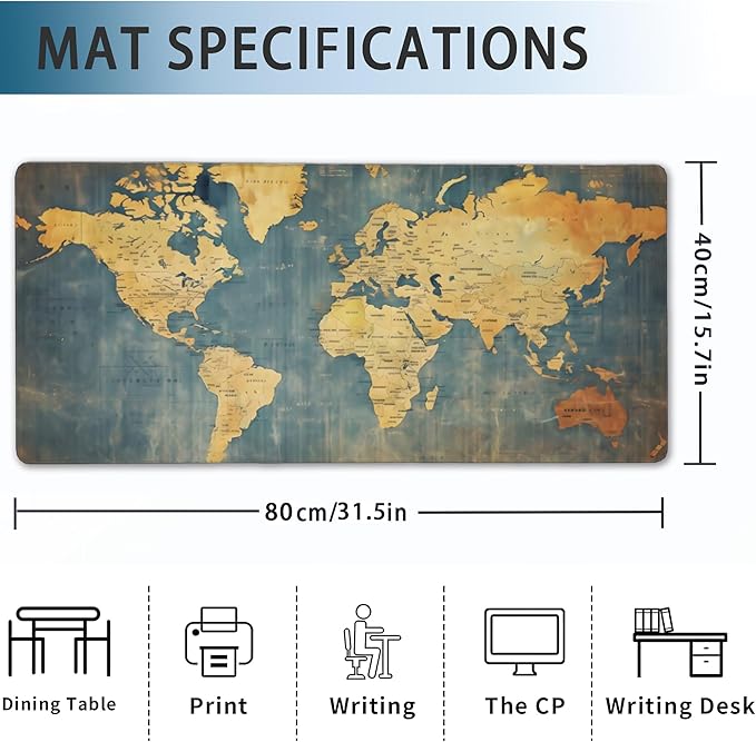 Gaming Mouse Pad, Grunge Vintage World Map Extended Mouse Pad Gaming Large, Big Desk Mat with Non-Slip Base and Stitched Edge, Long Computer Keyboard Mouse Mat for Home Office Work 31.5"x15.7"