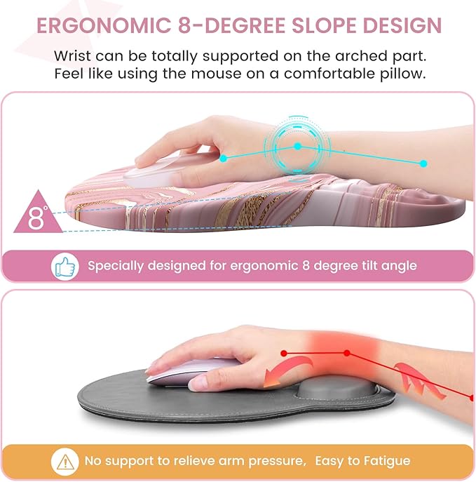 Pink Desk Mat, Desk Mat for Mouse, Computer Mats, Rose Gold Mouse Pad and Keyboard Wrist Rest, Memory Foam Wrist Rest for Mouse (Rose Gold Pink)