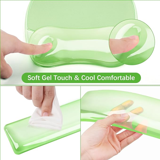 MOSISO Gel Wrist Rest Support for Mouse Pad&Keyboard Set, Irregular Oval Ergonomic Mousepad Keyboard Pad Non-Slip Base Home/Office Cooling Gel Easy Typing Pad for Computer Laptop, Green