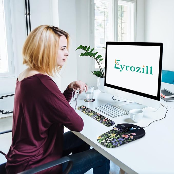 EYROZILL 3 in 1 Ergonomic Mousepad with Wrist Rest, Gaming Keyboard Mouse Pad with Wrist Support Non-Slip Base Massage Design (Butterfly)
