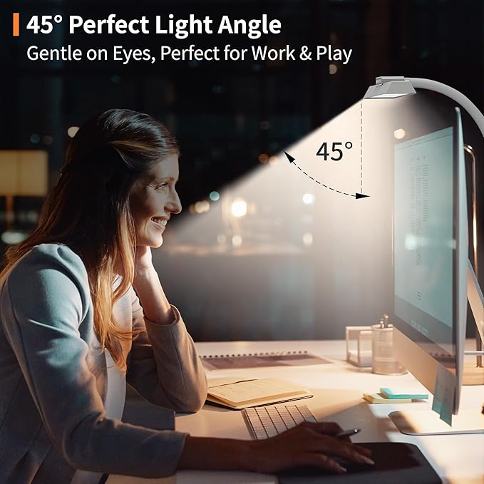 Desk Lamp, 3 Colors Stepless Dimming LED Desk Lamps for Home Office Adjustable Memory Desk Light with Clamp Touch Control Office Lamp Eye Caring Computer Light for Working Sewing(White)