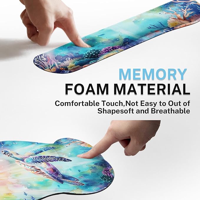 Britimes Sea Turtle Coral Reef Sea World Ergonomic Mouse Pad Set with Wrist Rest Non-Slip Rubber Base Wrist Cushion Support and Coasters Mousepad with Wrist Support for Computer Keyboard and Desk