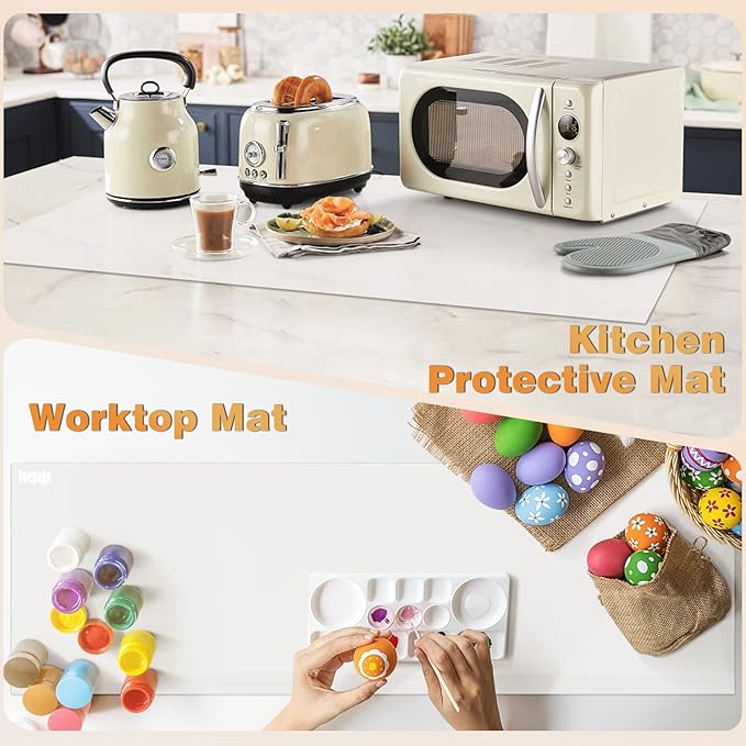 49.2" x 15.7" Large Silicone Mat for Kitchen Counter Protector, Cuttable Silicon Countertop Protector Mat Heat Resistant Mats for Countertop, Cut to Fit Placemat Ship Roll by Foepoge, Translucent
