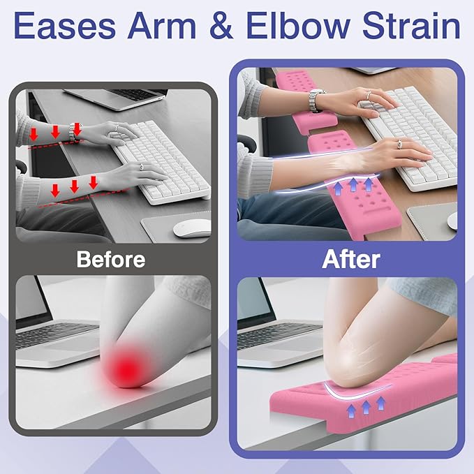 L-Shaped Desk Edge Cushion, 2 PCS Elbow Rest for Desk with Ergonomic Support, Memory Foam Elbow Pad & Arm Rest for Palm, Wrist & Forearm, Non-Slip & Separate Design, Office & Home, Pink