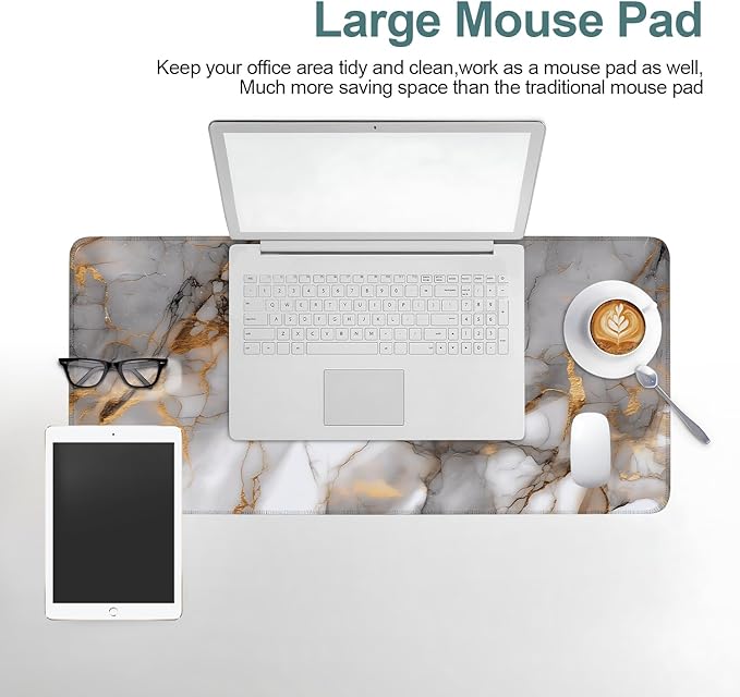 Marble Extended Gaming Mouse Pad 31.5x11.8inches Large Desk Mat Anti-Slip Rubber Base & Durable Stitched Edges for Gamers Smooth Mouse Writing Surface for Desk Office/Home