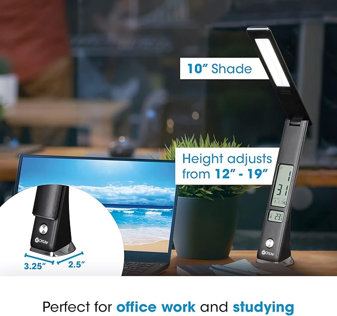 Prevention by OttLite LED Task Adjustable Lamp with Digital Display - Adjustable Neck, 3 Color Modes & USB Charging - Eye-Friendly Lighting for Crafting, Office Work, Reading & Studying