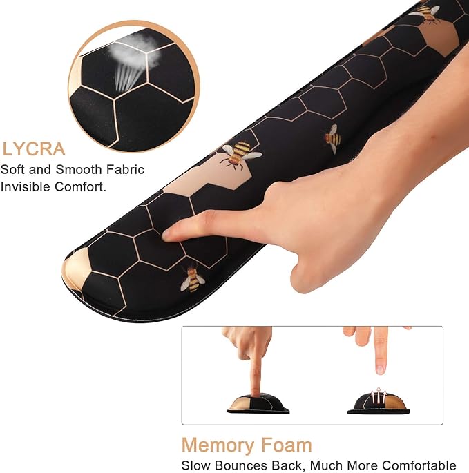 iCasso Ergonomic Mouse Pad with Wrist Rest, Keyboard Wrist Rest Mouse Wrist Rest, Made of Memory Foam, Easy Typing and Relieve Wrist Pain for Computer Keyboard Office (A-Honeycomb)