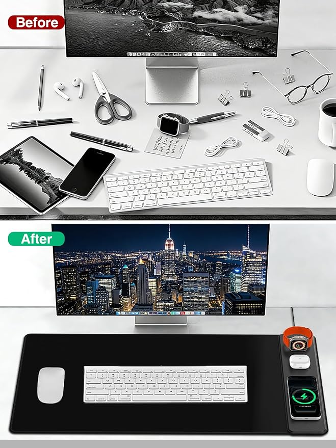 Mouse Pad with Magnetic Wireless Charging, Large Desk Mat, Non-Slip Mouse Mat, Keyboard Pad for Gaming, Desk, Office, PC (The Right Charging-Black with 20W PD Charger)