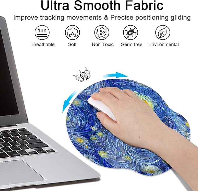 Britimes Ergonomic Mouse Pad Set with Wrist Rest Abstract Night Sky Non-Slip Rubber Base Wrist Cushion Support and Coasters Mousepad with Wrist Support for Computer Keyboard and Desk