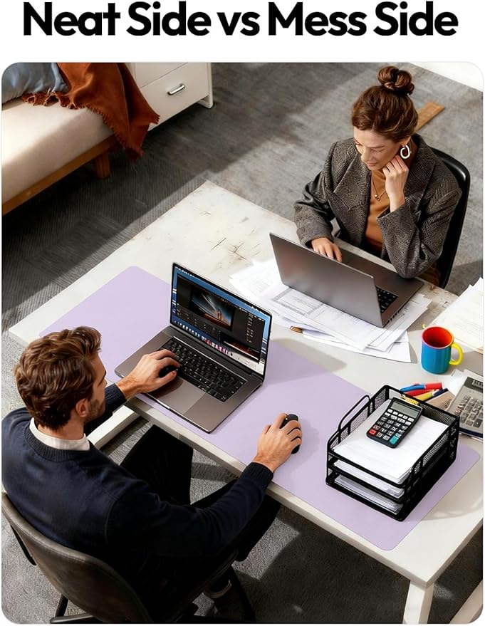 YSAGi Leather Desk Protector, Office Mat, Large Mouse Mat, Non-Slip PU Leather Blotter, Laptop Desk Pad, Waterproof Writing Pad for Office and Home (Light Purple, 47.2" x 23.6")
