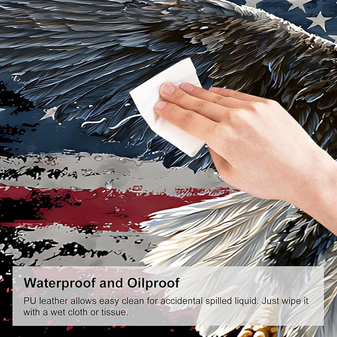 Desk Mat, XXL Extended Gaming Pad for Desktop, 31x12 Inches Patriotic Bald Eagle US Flag Design, Large Non-Slip Vegan Leather Surface with Stitched Edges, Keyboard Mouse Mat for Home Office
