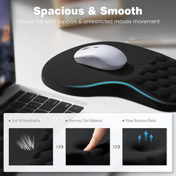 Ospelelf Ergonomic Mouse Pad and Keyboard Stand Wrist Rest Set, Memory Foam Comfort, Wrist Support for Typing, Office Desk Accessories, Black