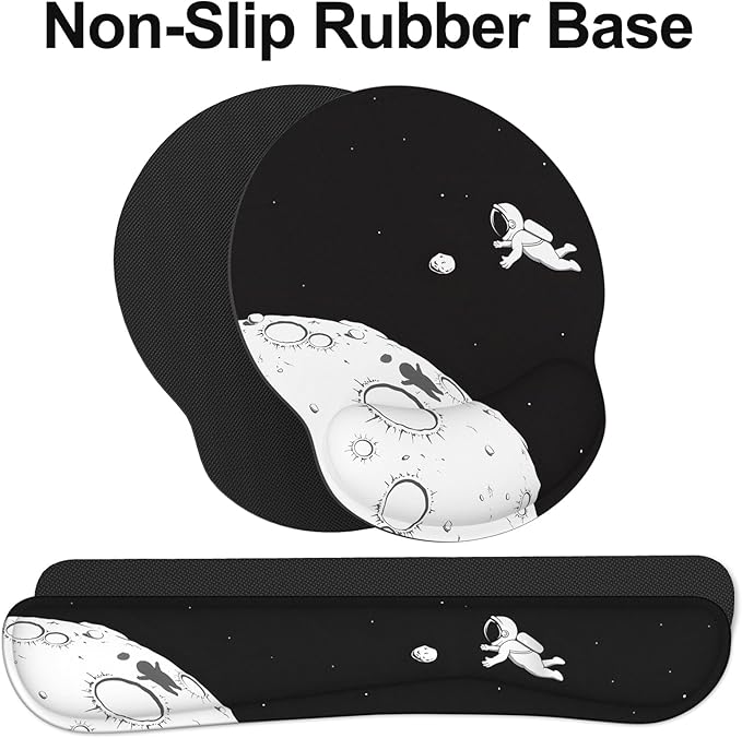Ergonomic Mouse Pad with Wrist Rest and Keyboard Wrist Rest, Mousepad and Wrist Rest for Computer Keyboard, Non-Slip Rubber Base, Mouse Pad with Wrist Support for Gaming, Astronaut