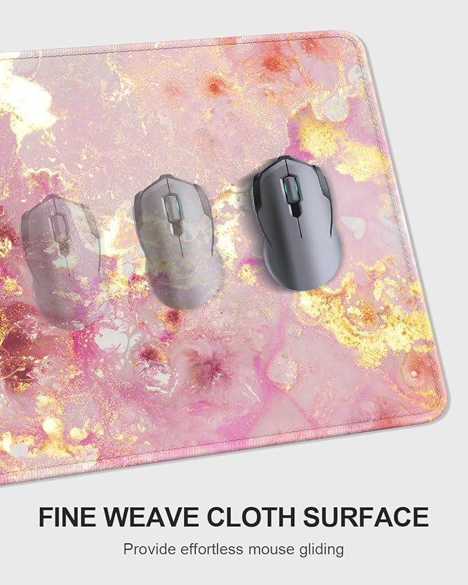 Auhoahsil Large Mouse Pad with Wrist Rests for Keyboard & Mouse, Thick Soft Ergonomic Memory Foam Wrist Supports, Big & Long Desk Mat 35.5 x 15.7 in, for Office Gaming Computer, Pink Gold Marble