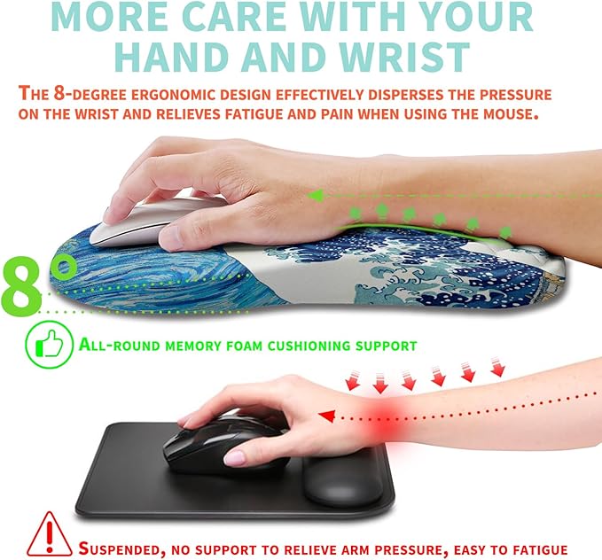 Ergonomic Mouse Pad Wrist Support with Memory Foam Massage Bulge, Carpal Tunnel Mousepad Wrist Rest for Mouse(12x8 inch, Wave Starry)