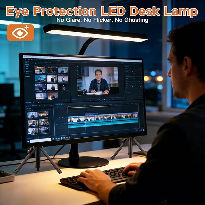 LED Desk Lamp for Home Office, 360° Flexible Gooseneck Desk Light with 3 Color Modes & 10 Brightness, Eye-Caring Adjustable Task Light for for Piano, Computer, Workbench, 10W, 1000LM (Black)