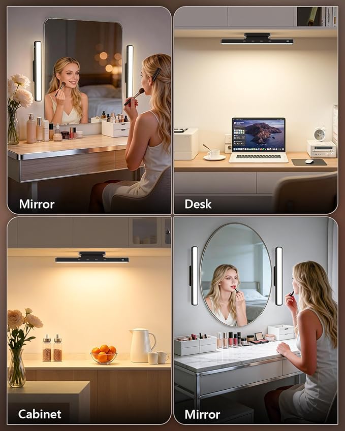 WILLED 5W Vanity Lights for Mirror with Remote Control,Magnetic Stick on Mirror Lights,Adjustable Color Temperatures Magnetic Light Bar for Mirror,Makeup Light for Bedroom, Bathroom(2 Pack)