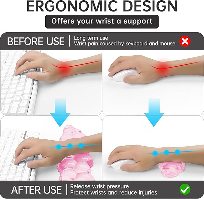 Mouse Pad with Wrist Rest, Soft Cloud Gel Keyboard Mouse Pad Set with Hand Wrist Support, Cute Non Slip Office Desk Accessories for Comfort/PC Gaming/Computer/Laptop, (Pink Cloud)