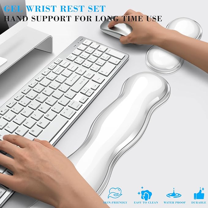 Gel Wrist Rest for Keyboard and Mouse, Wrist Rest for Keyboard, Mouse Wrist Support, Pain Relief, Cool Touch, Non-Skid, Keyboard Wrist pad