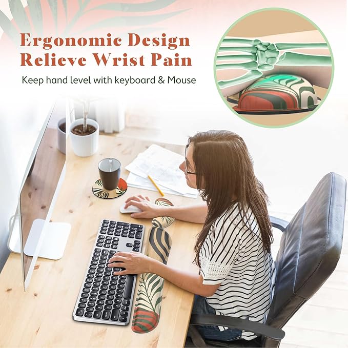 Gimars Enlarge Silky and Superfine Fabric Gel Memory Foam Keyboard Wrist Rest Set, Ergonomic Keyboard Mouse Wrist Support for Typing, Comfort for Office, Gaming, Computer-Morandi Orange