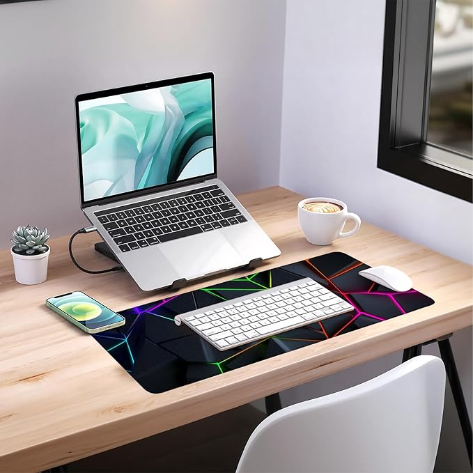 Energy Band Extended Gaming Mouse Pad 31.5x11.8inches Large Desk Mat Anti-Slip Rubber Base & Durable Stitched Edges for Gamers Smooth Mouse Writing Surface for Desk Office/Home