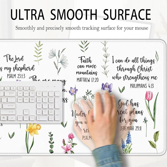 Christian Inspirational Floral Large Mouse Pad 31.5x15.7inch, Religious Bible Verse Large Extended Computer Desk Mat Mousepad for Keyboard and Mouse, Christian Desk Accessories