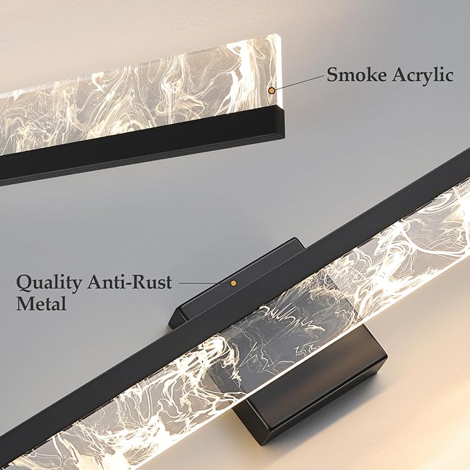 Modern Vanity Lights for Bathroom, 32 Inch Black Bathroom Light Fixtures Over Mirror, 24W Dimmable LED Vanity Lighting Fixtures for Bath Mirror Restroom Bedroom 3000K