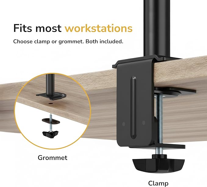 Mount-It! Dual Monitor Stand, Full Motion Desk Mount for 2 Screens up to 32” and 19.8 lbs Each, Tilt Swivel Rotate, VESA 75x75 & 100x100, Adjustable Dual Screen Arm with C-Clamp or Grommet