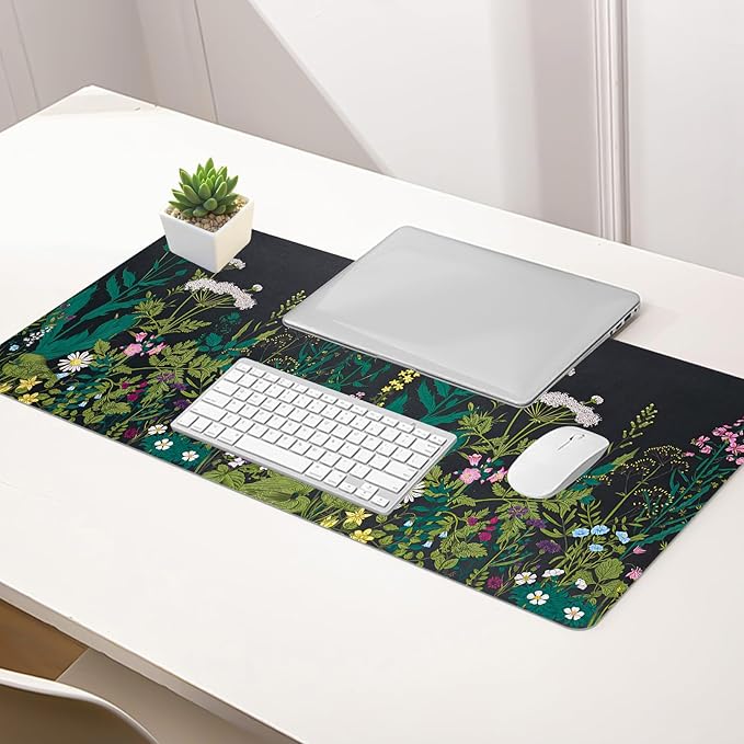 Bloss Green Desk Mat, Leather Desk Pad, Oil Painting Like Large Mouse Pad, Desk Pad Mat Waterproof, Computer Mat for Office Work/Home/Decor/Desk Protector(31.5 x 15.7 Inches)