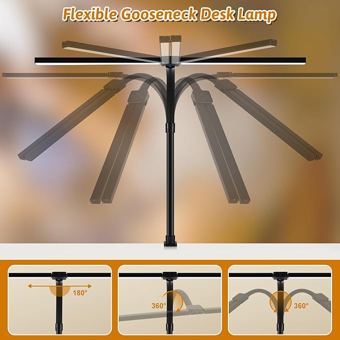 Small Desk Lamp for Office Dorm Home - Eye Caring Desk Light 18W Brightest Gooseneck Dimmable Table lamp with Anti-Glare Cover Clamp(No Remote)