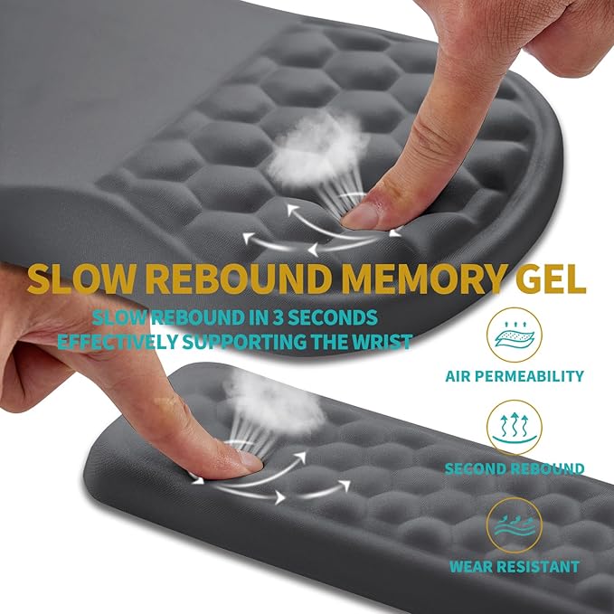 Hokafenle 2 in 1 Ergonomic Mouse Pad Wrist Support & Wrist Rest for Computer Keyboard Set, with Memory Gel Massage Bulge Design (2In1 Set, Dark Gray)