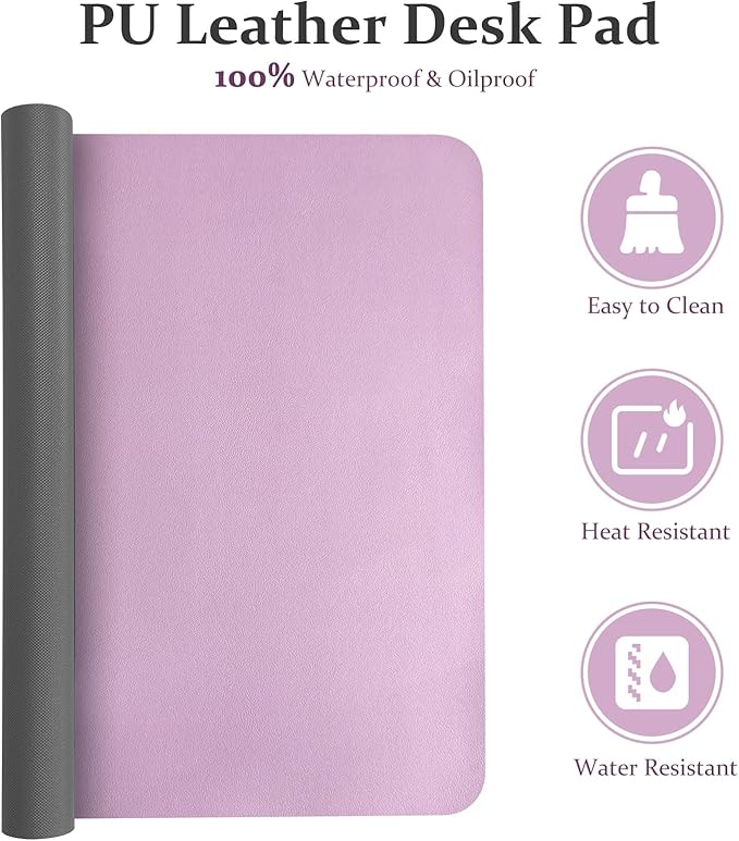 Non-Slip Desk Pad Mat, Leather Purple Desk Mat for Desktop, Large Mouse Pad, Waterproof Computer Mouse Mat Desktop Protector for Office/Home, 23.6" x 13.7"