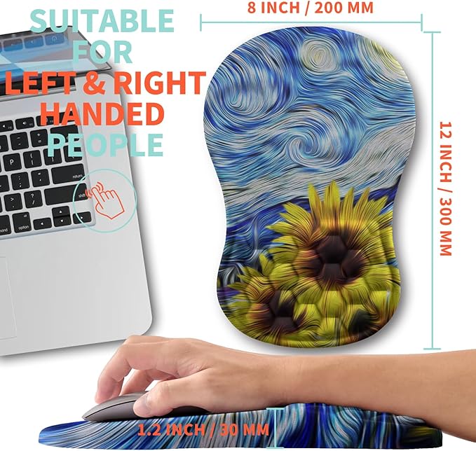 Ergonomic Mouse Pad Wrist Support with Memory Foam Massage Bulge, Carpal Tunnel Mousepad Wrist Rest for Mouse(12x8 inch,Sunflower)