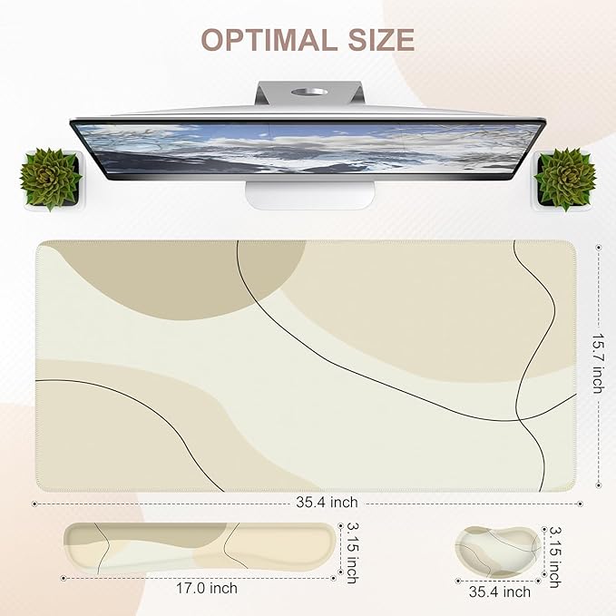 iCasso Extra Large Mouse Pad with Wrist Rest, 3in1 Big Full Desk Mousepad + Keyboard Wrist Rest + Mouse Wrist Rest, Easy Typing & Comfort, Ergonomic XXL Ultra Thick Long Desk Mat (Brown Art)