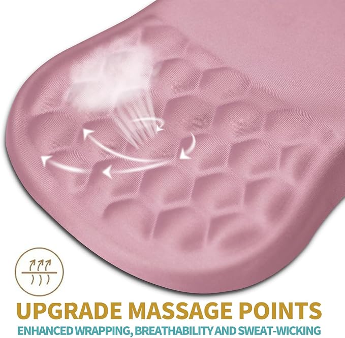 Hokafenle Ergonomic Mouse Pad Wrist Support with Massage Design, Wrist Rest Mousepad with Memory Foam&Non-Slip PU Base, Mouse Pads for Wireless Mouse & Desk (12x8 inch,Pink)