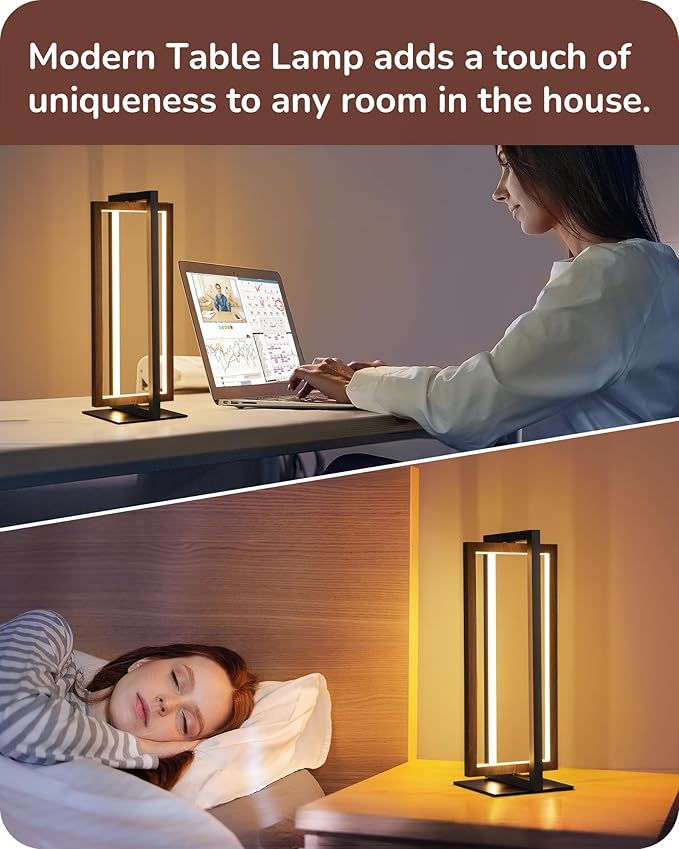 EDISHINE Modern LED Table Lamp, Stepless Dimmable Minimalist Bedside Lamp, MAX 750LM, 3 Color Temperature, Switch Control Nightstand Lamp for Living Room Bedroom, Angle Adjustable