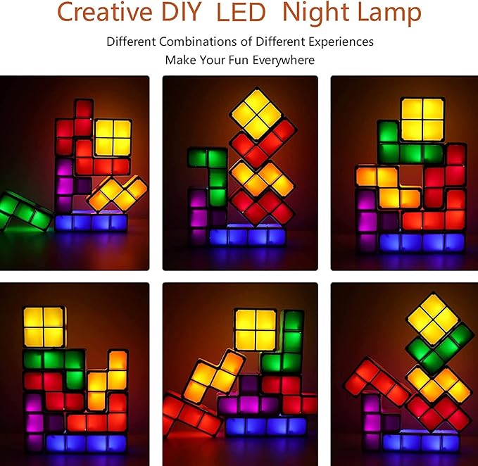 VEEKI Stackable Night Light, Stackable LED 7 Colors 3D Puzzles Night Lights Induction Interlocking Desk Lamp, DIY Tangram Light Blocks Puzzles lamp for Bedroom Decor (Night Light-USB)
