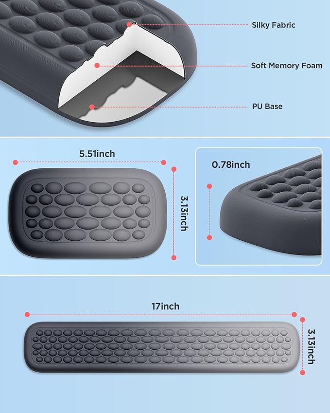 Lekvey Ergonomic Keyboard Wrist Rest, Silky Memory Foam with Massage Points Carpal Tunnel Support Wrist Pad Set for Office/Gaming, Typing Comfort, Gray-Black Gradient