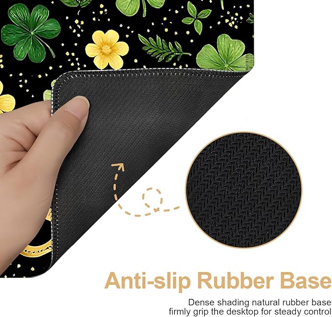 Large Mouse Pad & Keyboard Mat 35x16 Inches, Fresh Clover and Golden Horseshoe Meadow Non-Slip Rubber Base Desk Mat, Large Extended Desk Protector for Home Office Gaming Setup