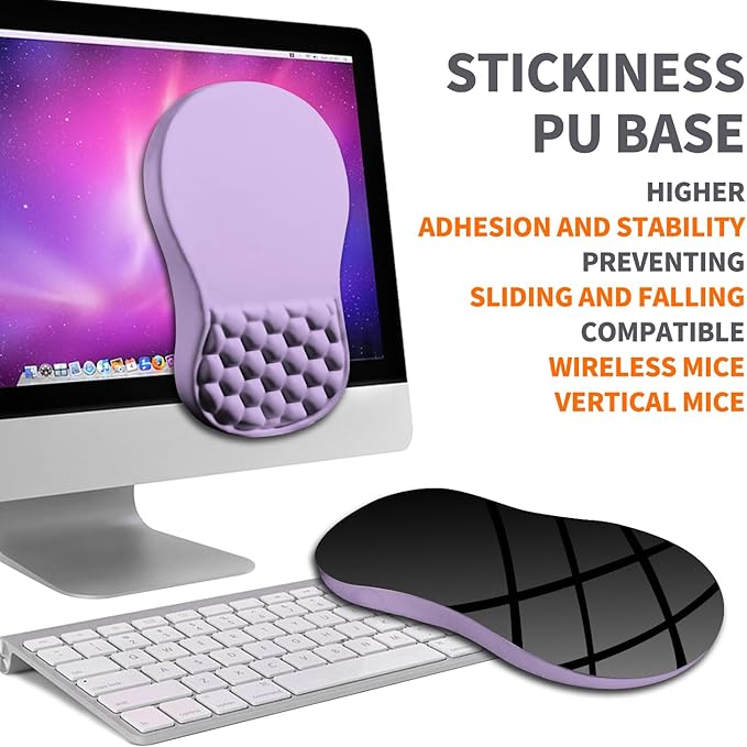 Ergonomic Joint Wrist Support Mouse Pad with Memory Foam Cushion Massage Bump, Carpal Tunnel Mousepad Slope Design for Wrist Rest, 11.8x7.9 in, Pale Purple