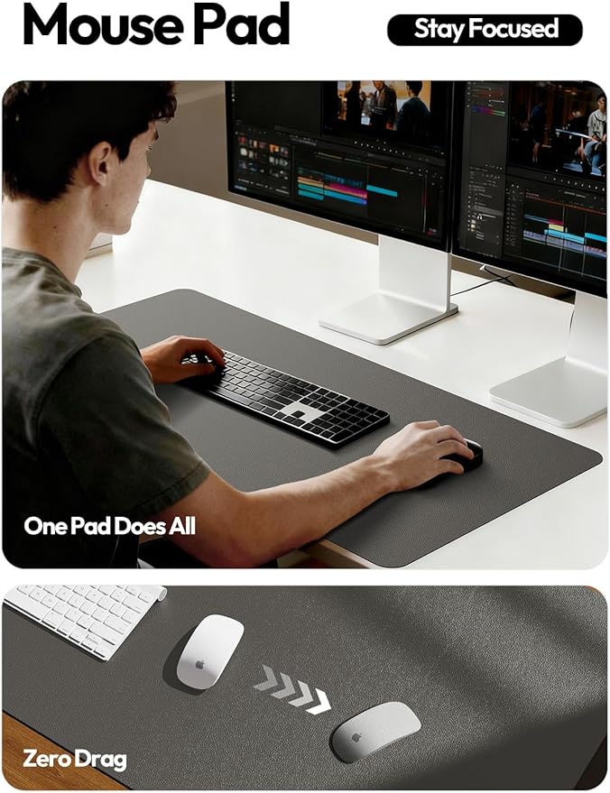 YSAGi Leather Desk Pad Protector, Office Desk Mat, Large Mouse Pad, Non-Slip PU Leather Desk Blotter, Laptop Desk Pad, Waterproof Desk Writing Pad for Office and Home (Dark Grey, 47" x 17")
