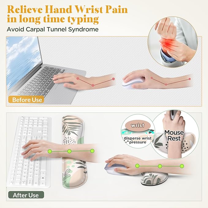 Gimars Enlarge Silky and Superfine Fabric Gel Memory Foam Keyboard Wrist Rest Set, Ergonomic Keyboard Mouse Wrist Support for Typing, Comfort for Office, Gaming, Computer-Morandi Beige